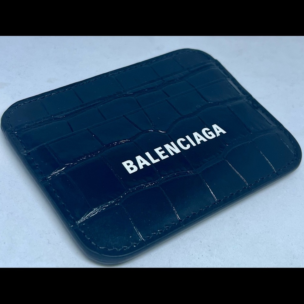 Balenciaga card holder in black alligator croc.